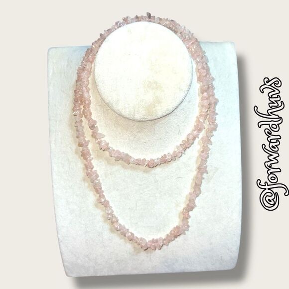 36-Inch Pink Quartz Chip Necklace – Continuous Strand - Picture 7 of 9